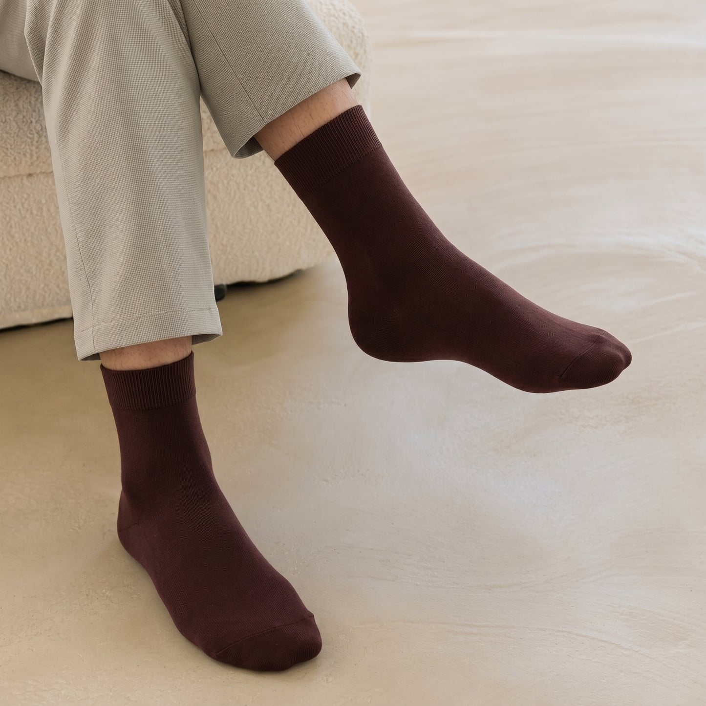 Men's Plain Dark Brown Cotton Socks