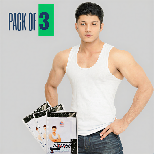Pack of 3 Men's Basic Cotton White Vest (Sleeveless)