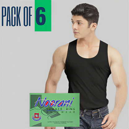 Pack of 6 Men's Basic Cotton Black Vest