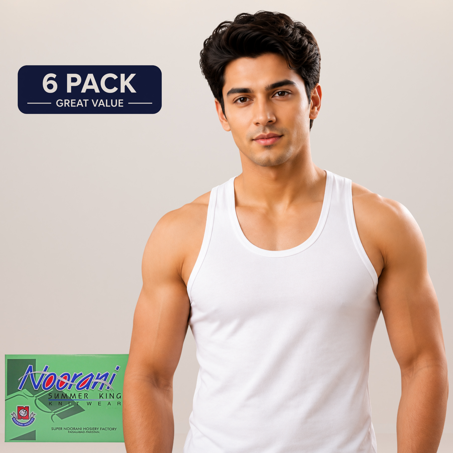 Pack of 6 Men's Summer Cotton White Vest (Sleeveless)