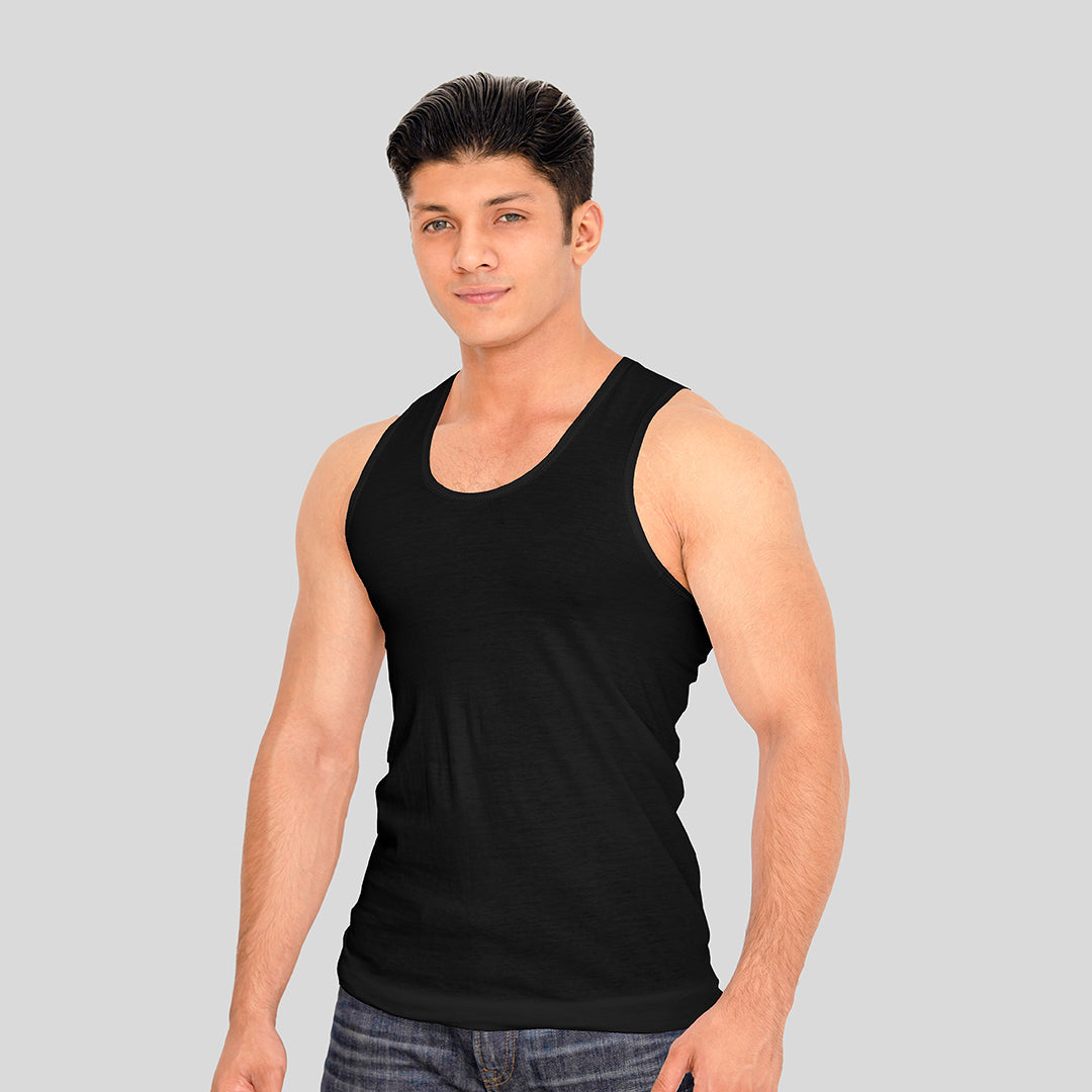 Men's Basic Cotton Black Vest (Sleeveless)