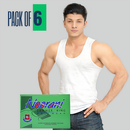 Pack of 6 Men's Basic Cotton White Vest (Sleeveless)