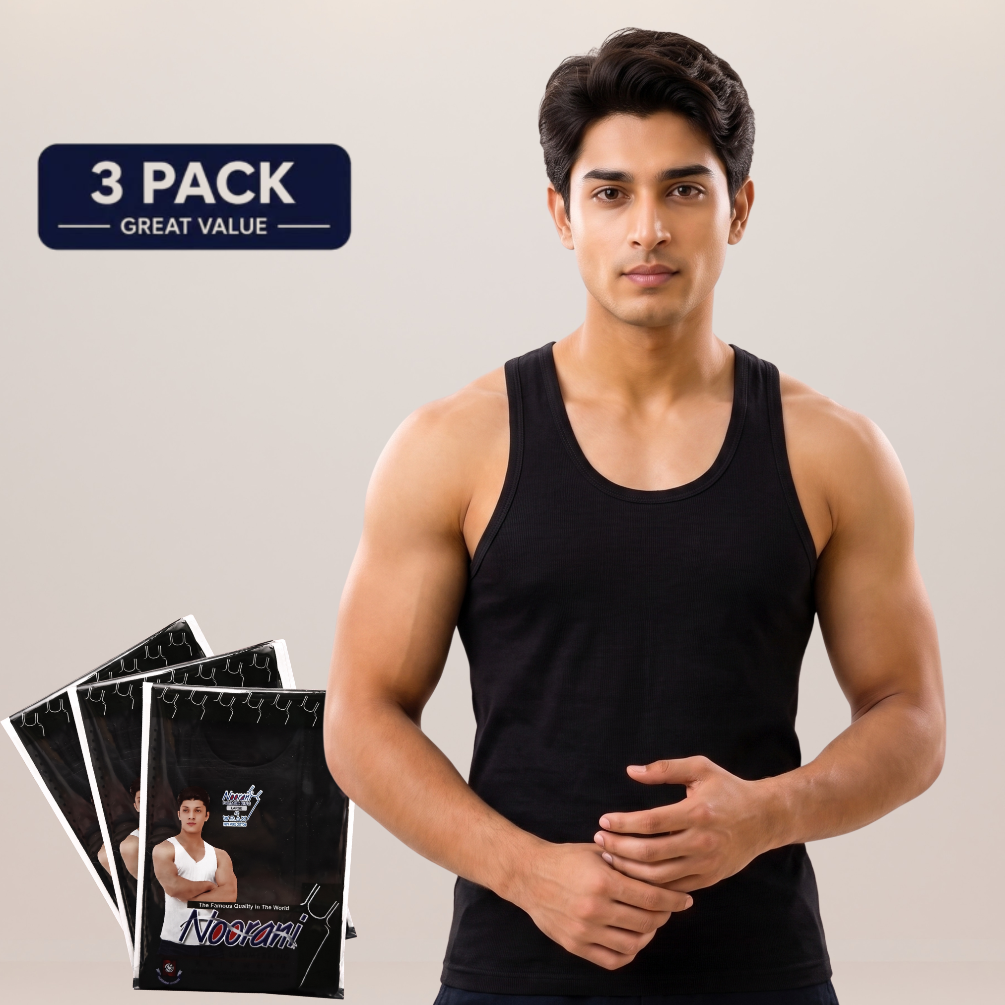 Pack of 3 Men's Summer Cotton Black Vest