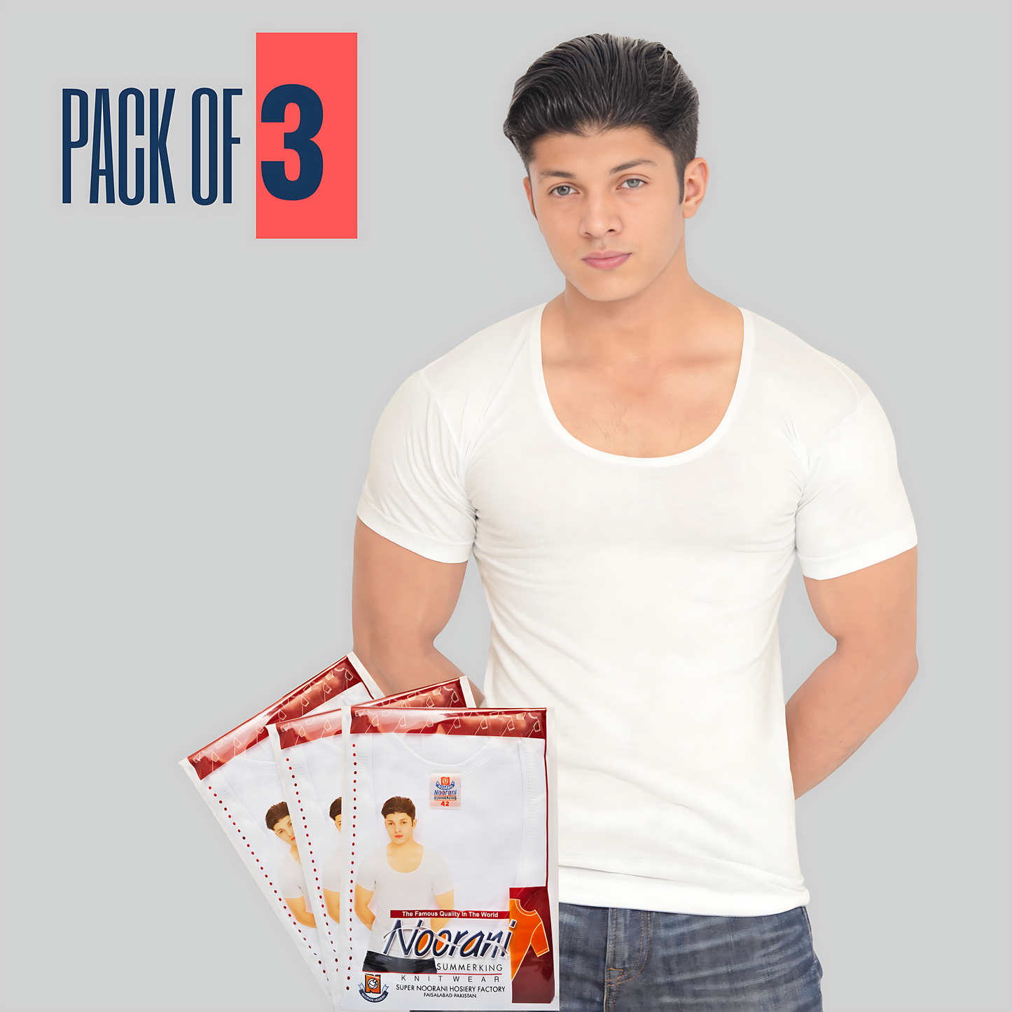 Pack of 3 Men's Basic Cotton Vest (Short Sleeve)