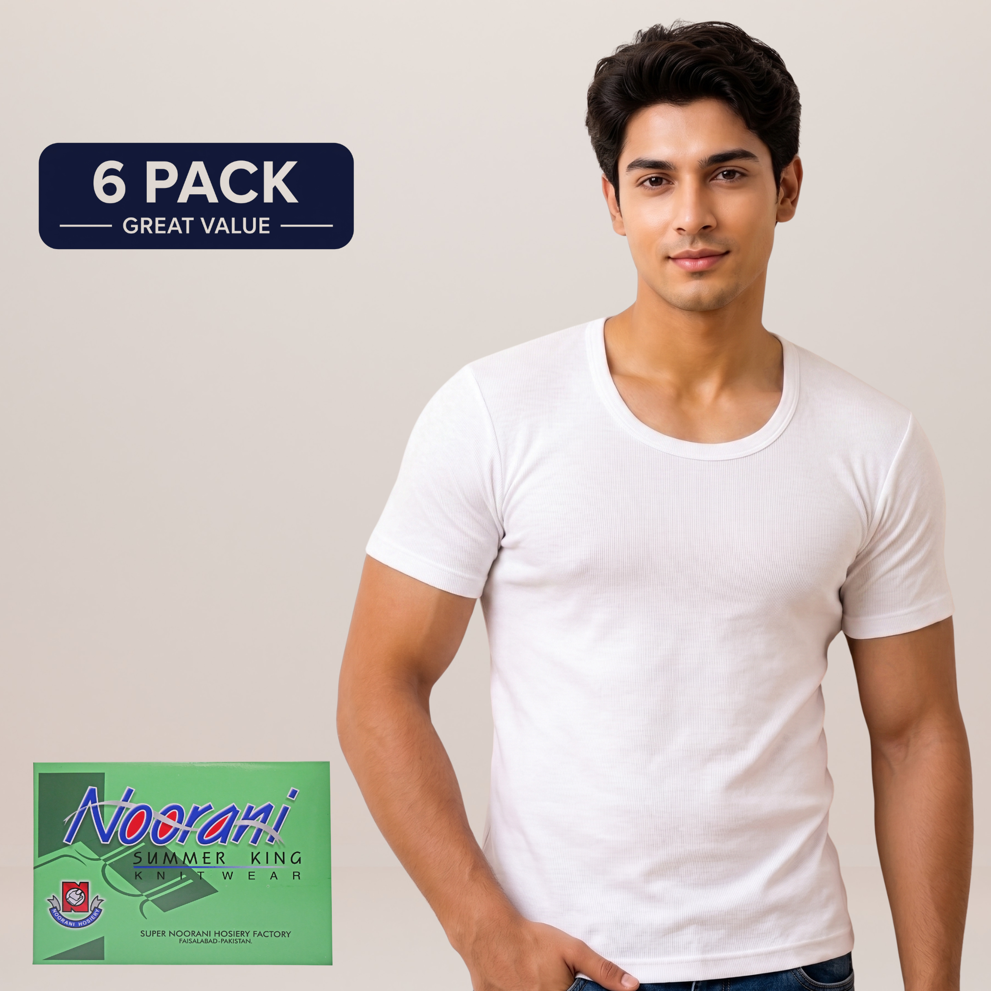 Pack of 6 Men's Summer Cotton Vest (Short Sleeve)