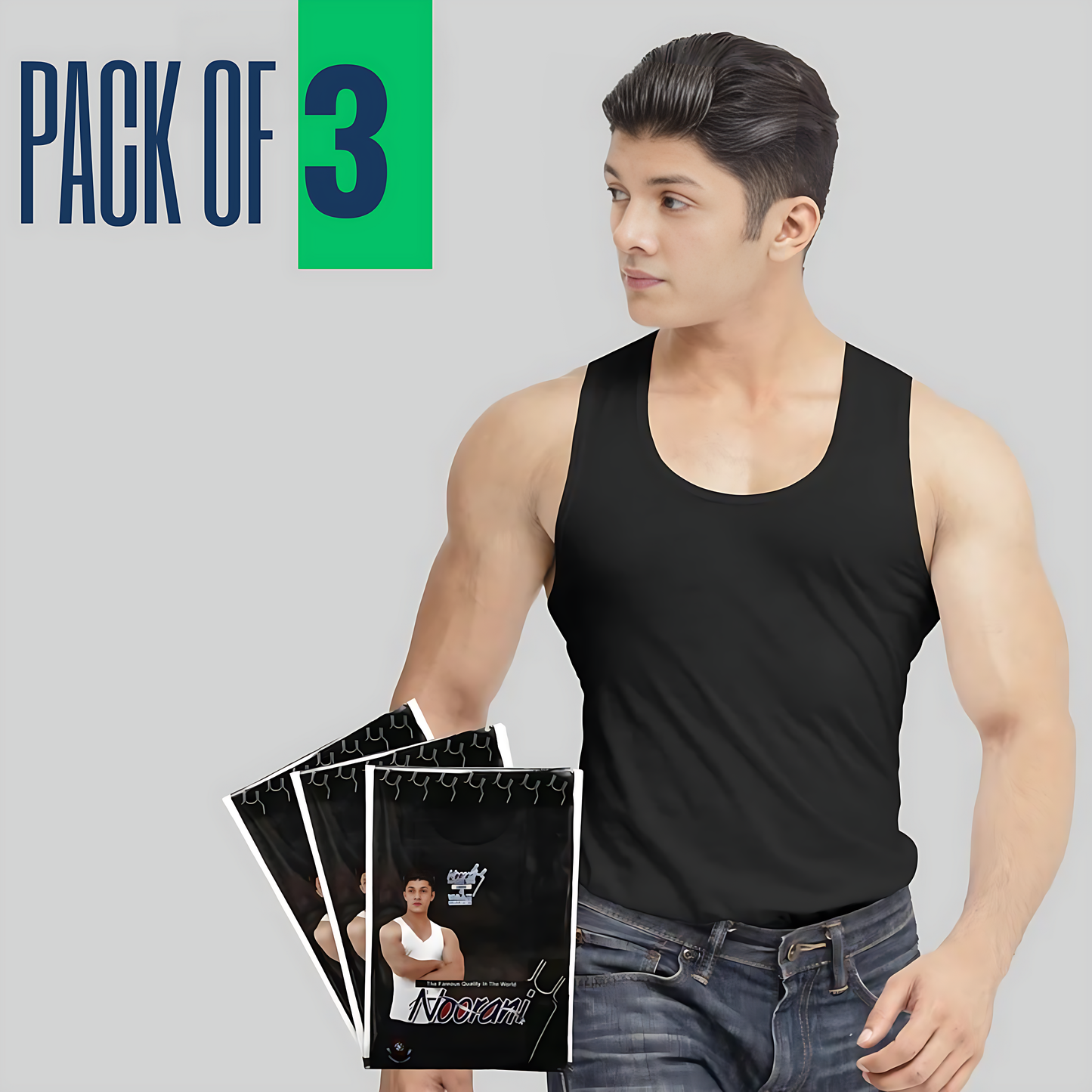 Pack of 3 Men's Basic Cotton Black Vest