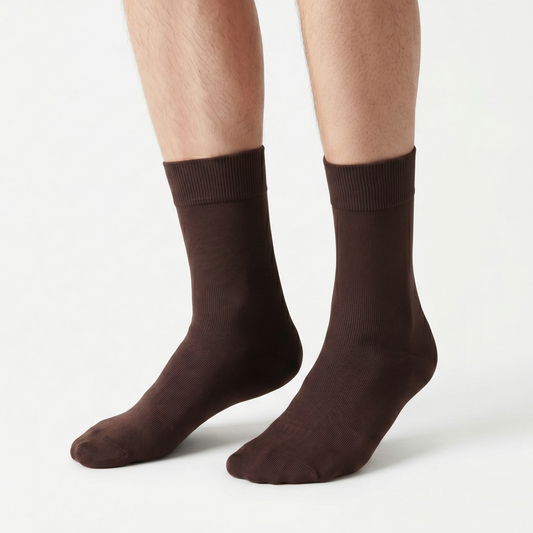 Men's Plain Dark Brown Cotton Socks